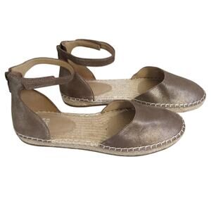 Eileen Fisher Metallic Lala Espadrille Flats Sandals Zip Back 8.5 Taupe